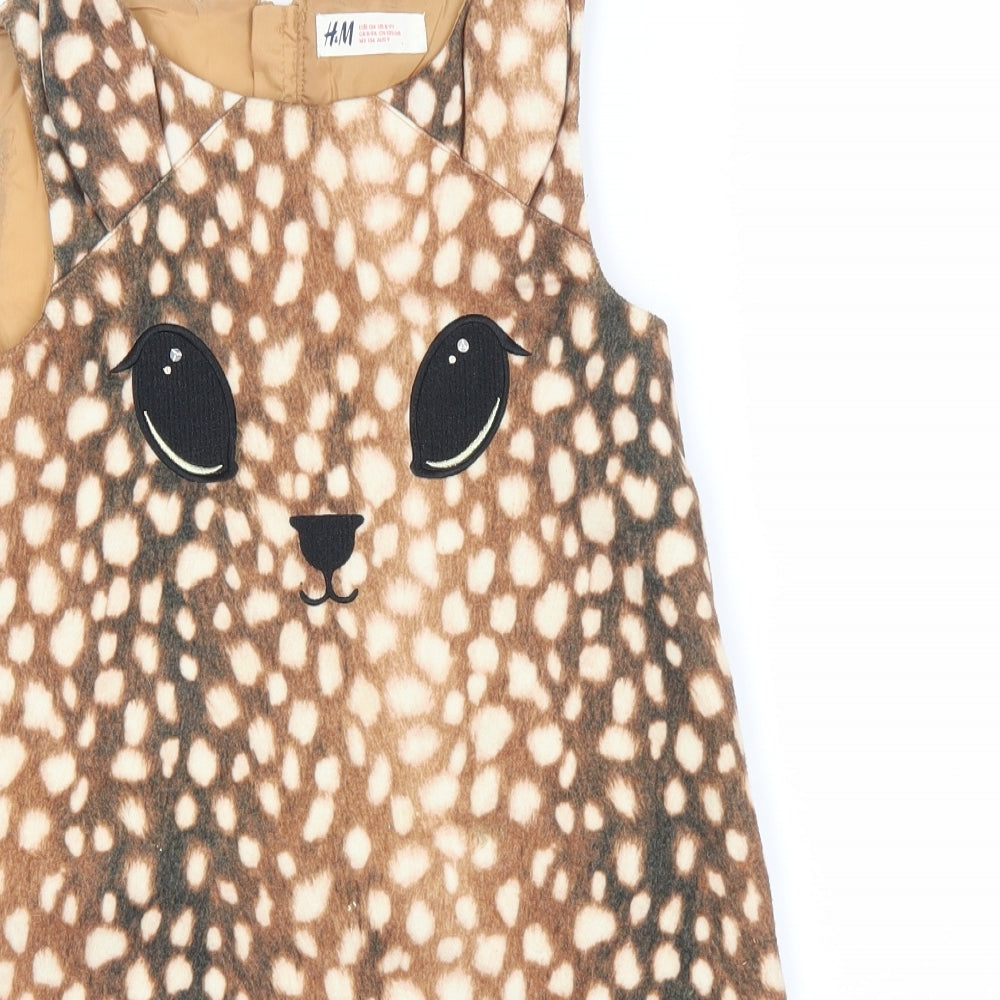 H&M Girls Brown Animal Print Polyester A-Line  Size 8-9 Years  Round Neck