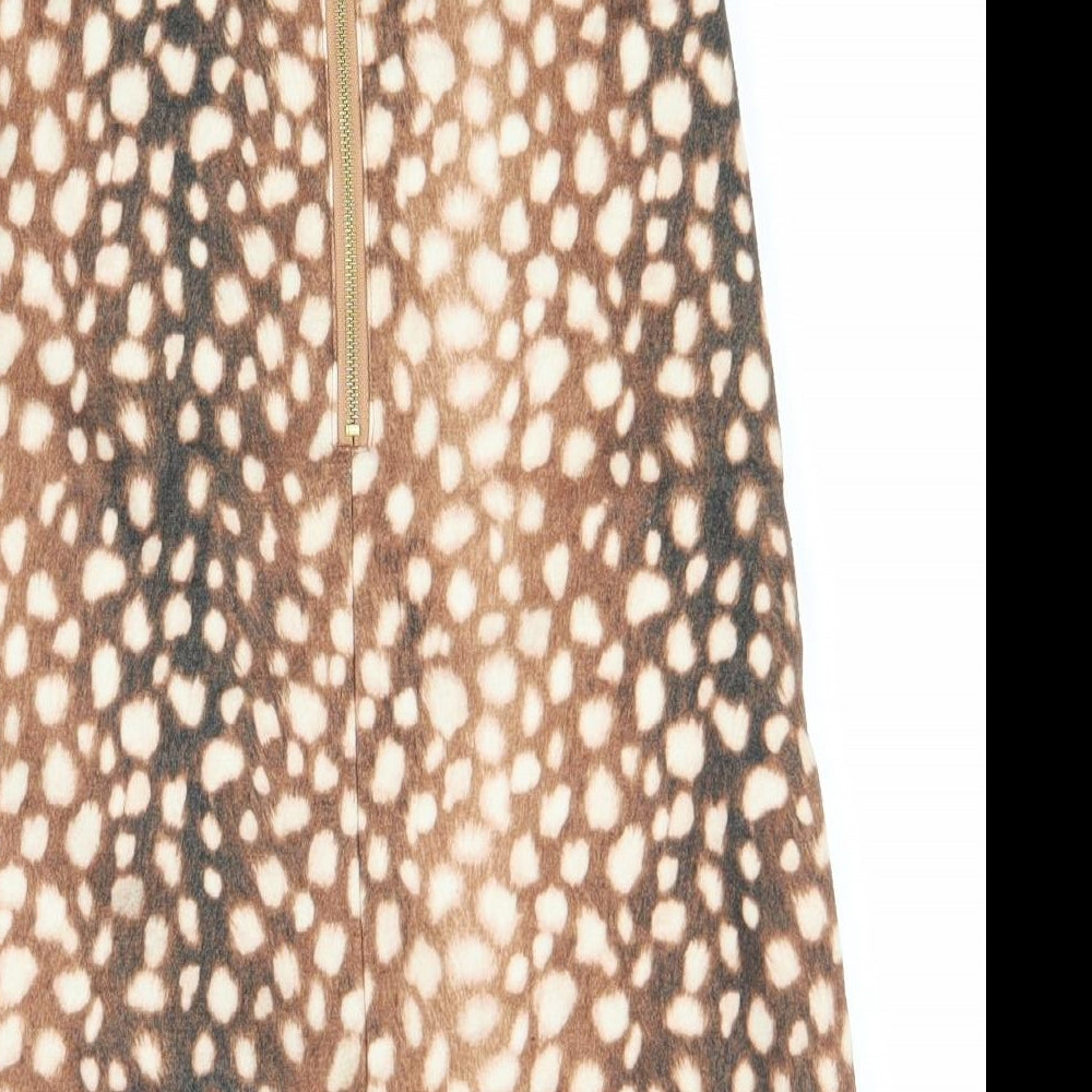H&M Girls Brown Animal Print Polyester A-Line  Size 8-9 Years  Round Neck