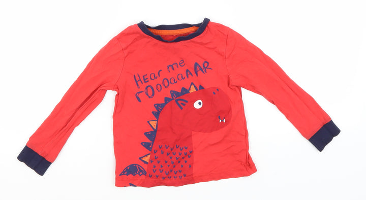 George Boys Red Cotton Basic T-Shirt Size 2-3 Years Round Neck - Dinosaur
