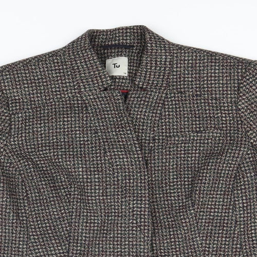 TU Womens Brown Houndstooth  Jacket Blazer Size 14