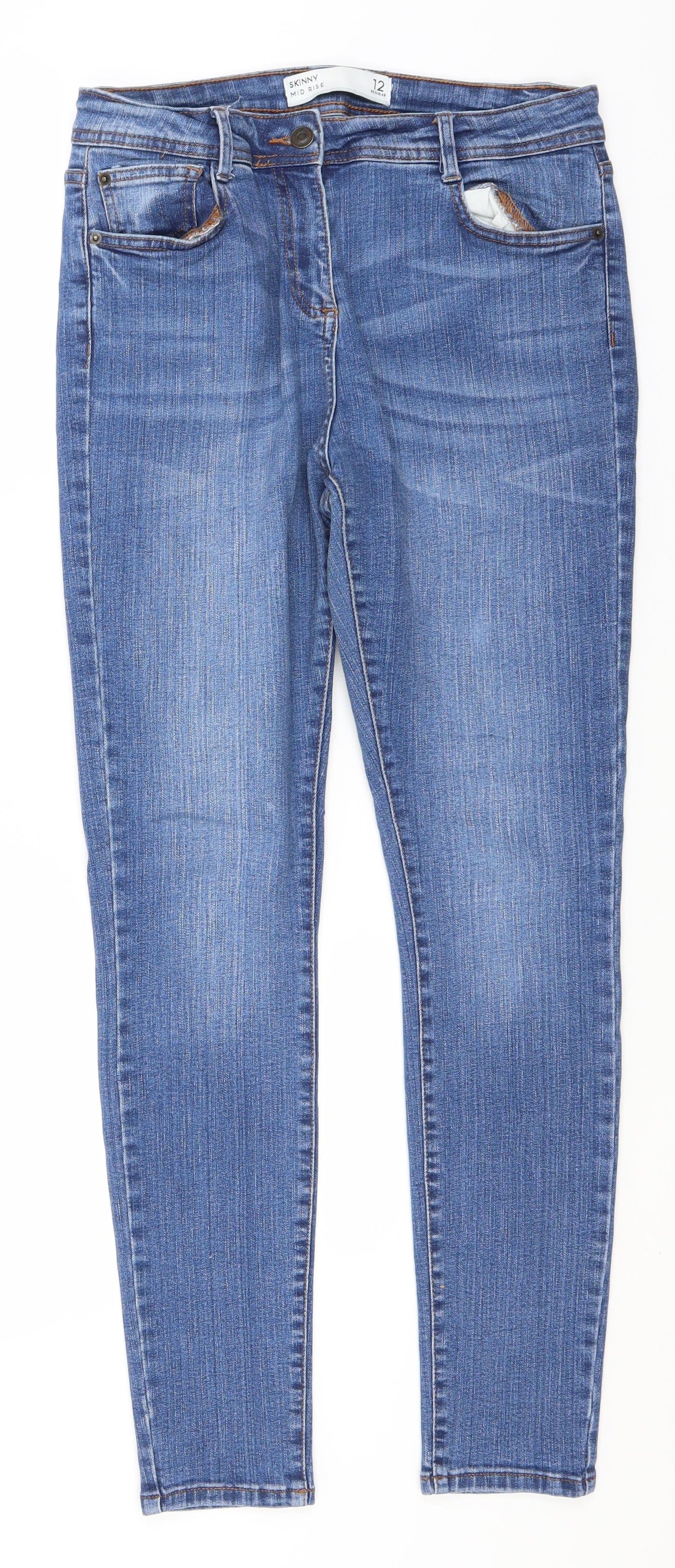 NEXT Womens Blue  Cotton Skinny Jeans Size 12 L28 in Regular