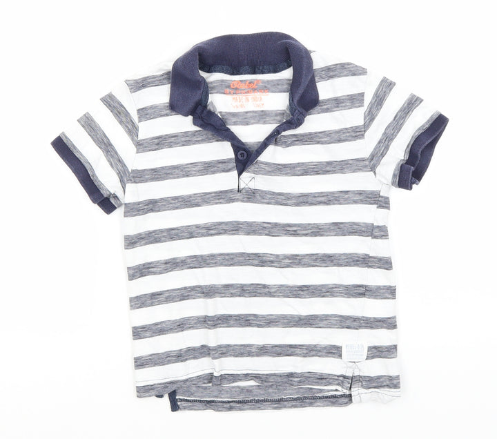 Rebel Boys White Striped Cotton Basic Polo Size 5-6 Years Collared