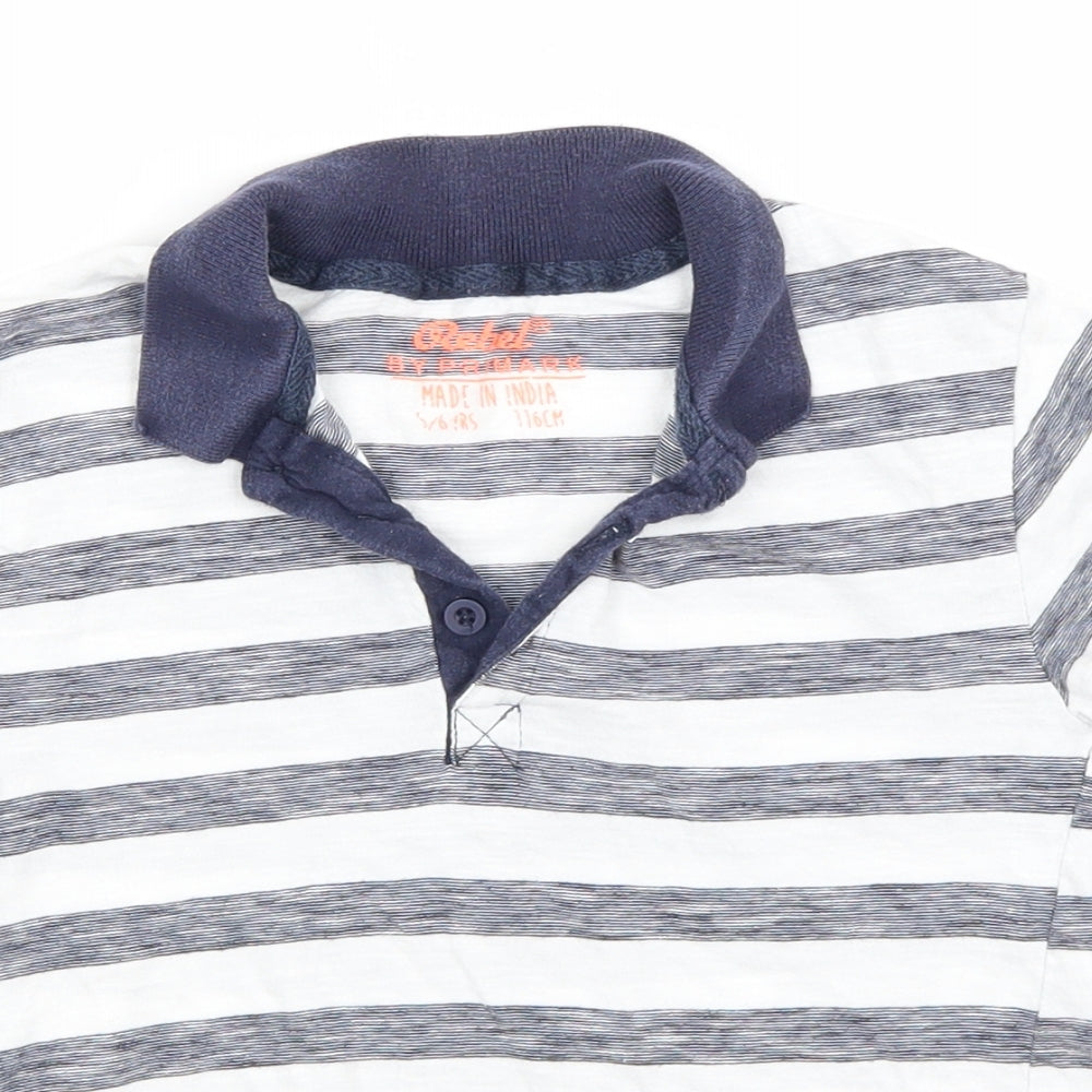 Rebel Boys White Striped Cotton Basic Polo Size 5-6 Years Collared
