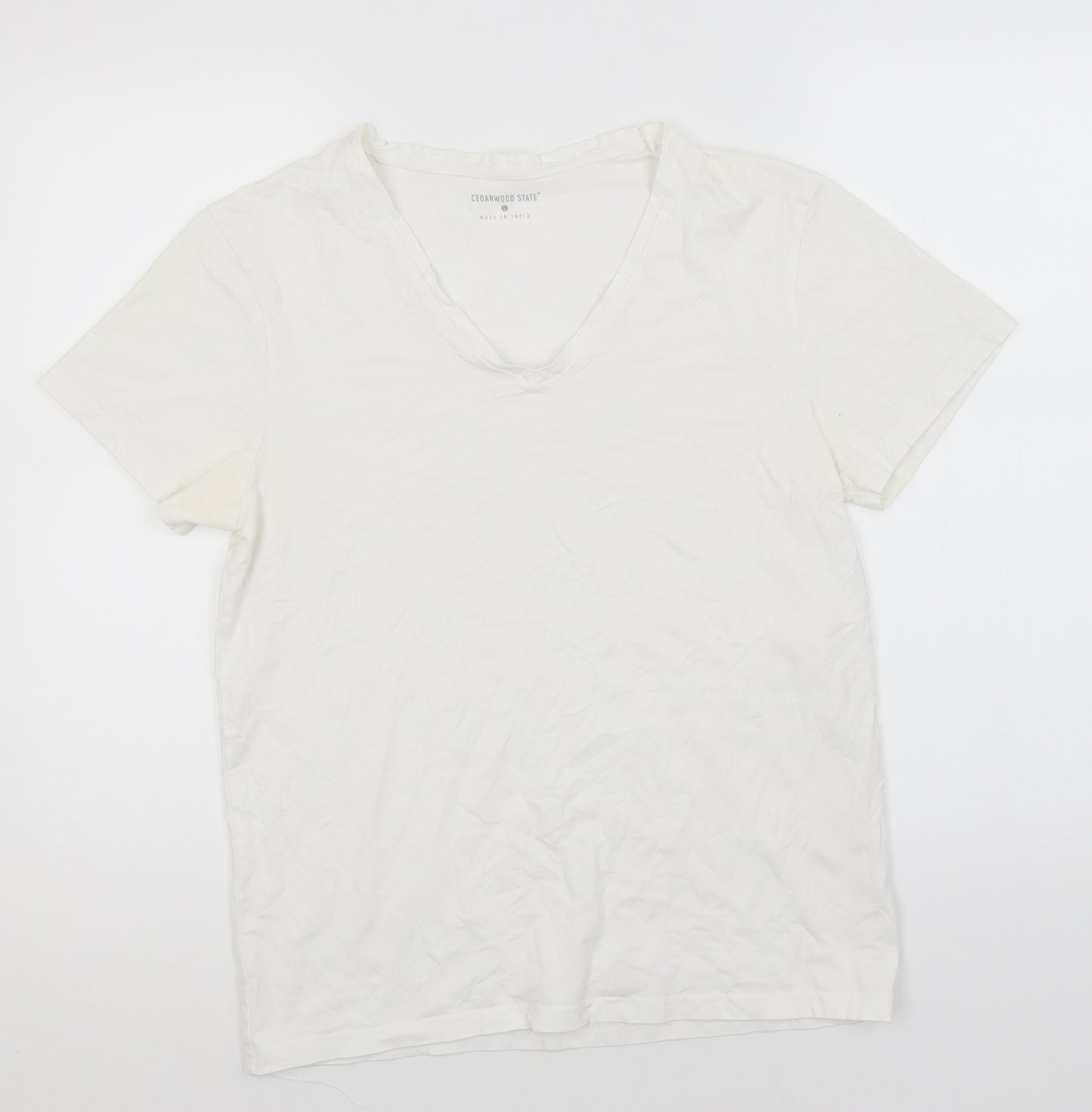 Cedar Wood State Mens White  Cotton  T-Shirt Size L Round Neck
