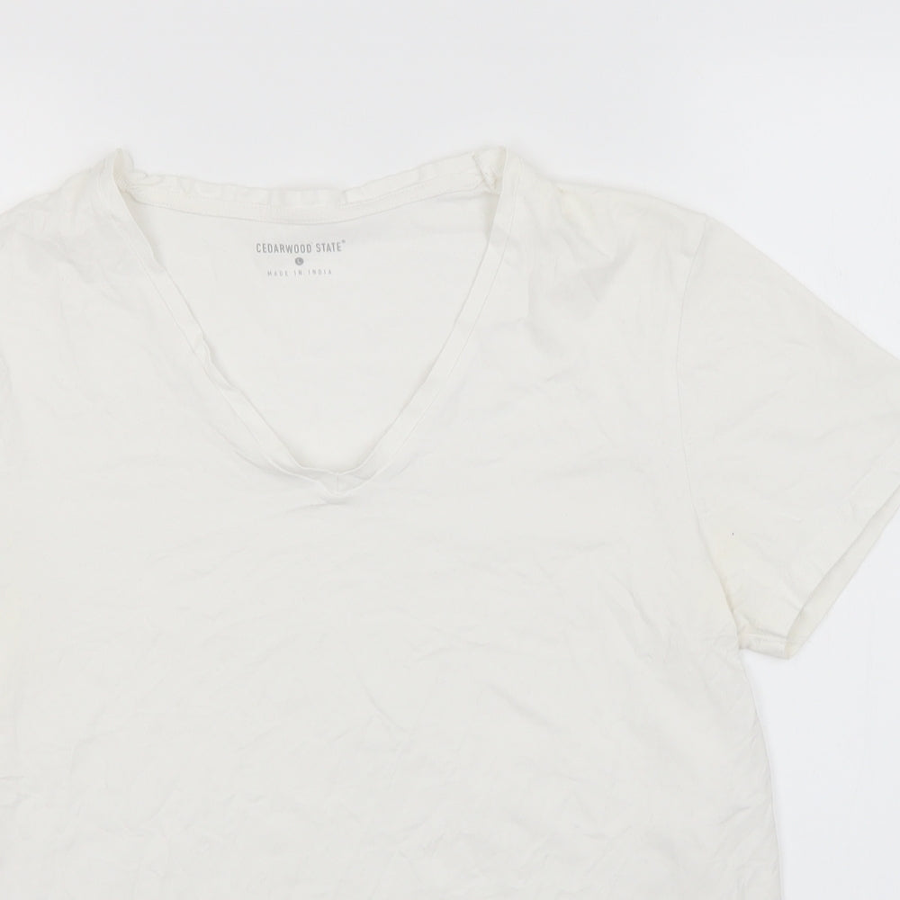 Cedar Wood State Mens White  Cotton  T-Shirt Size L Round Neck