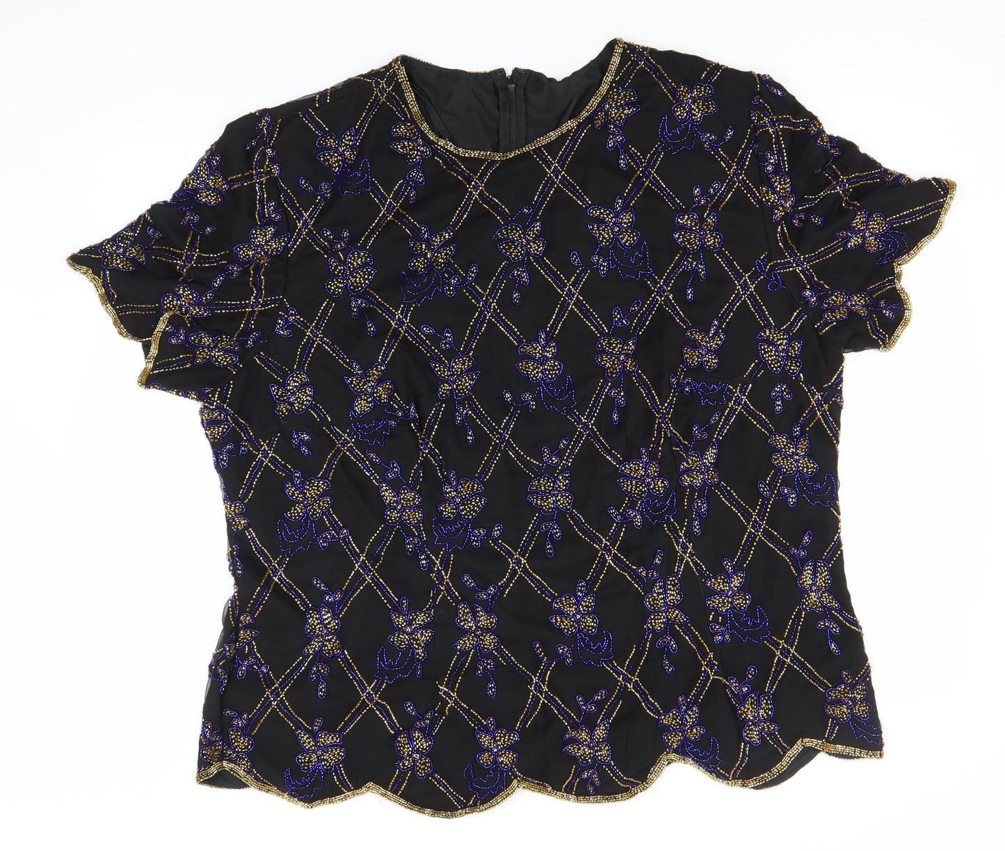 Preworn Womens Black Floral  Basic T-Shirt  Round Neck