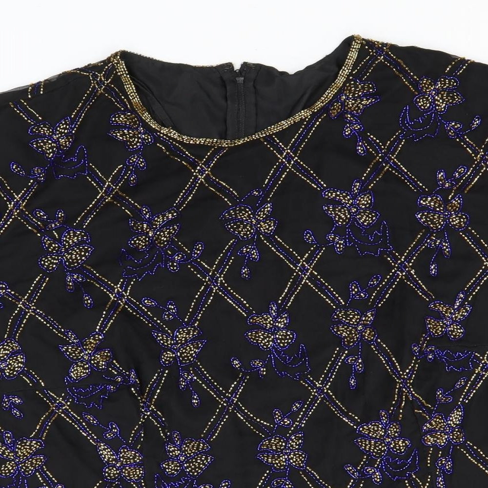 Preworn Womens Black Floral  Basic T-Shirt  Round Neck