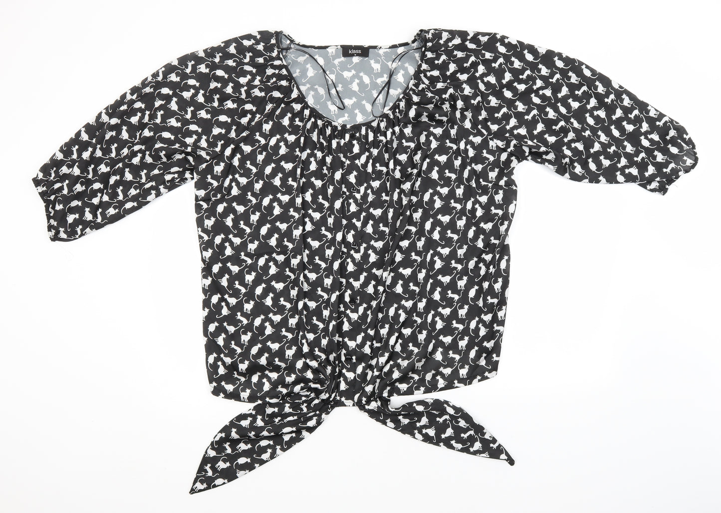 Klass Womens Black Animal Print Polyester Basic Blouse Size 18 Round Neck - Cats