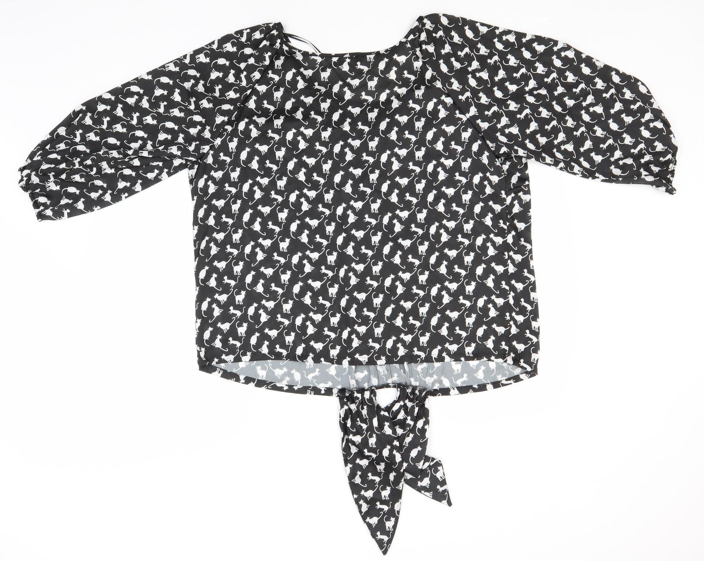 Klass Womens Black Animal Print Polyester Basic Blouse Size 18 Round Neck - Cats