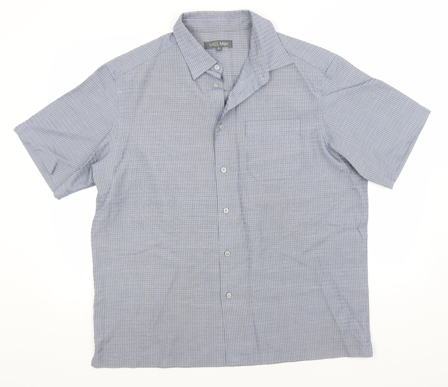 Marks and Spencer Mens Grey Plaid Modal  Button-Up Size XL Collared