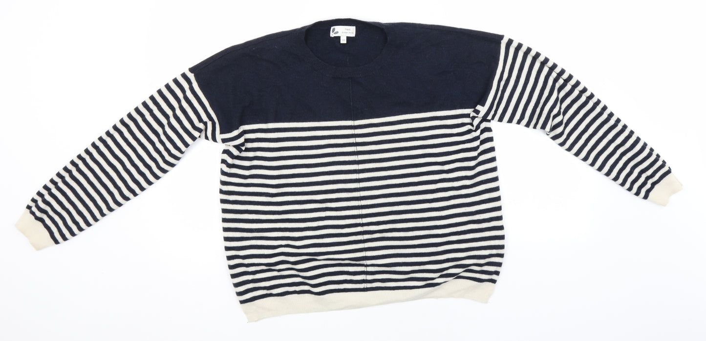 NEXT Womens Blue Round Neck Striped Cashmere Pullover Jumper Size 10