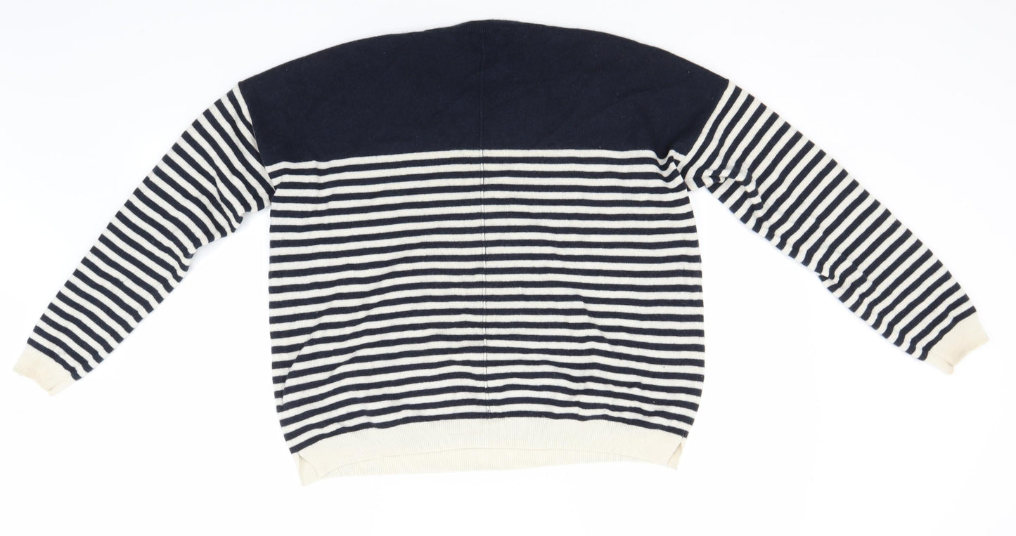 NEXT Womens Blue Round Neck Striped Cashmere Pullover Jumper Size 10