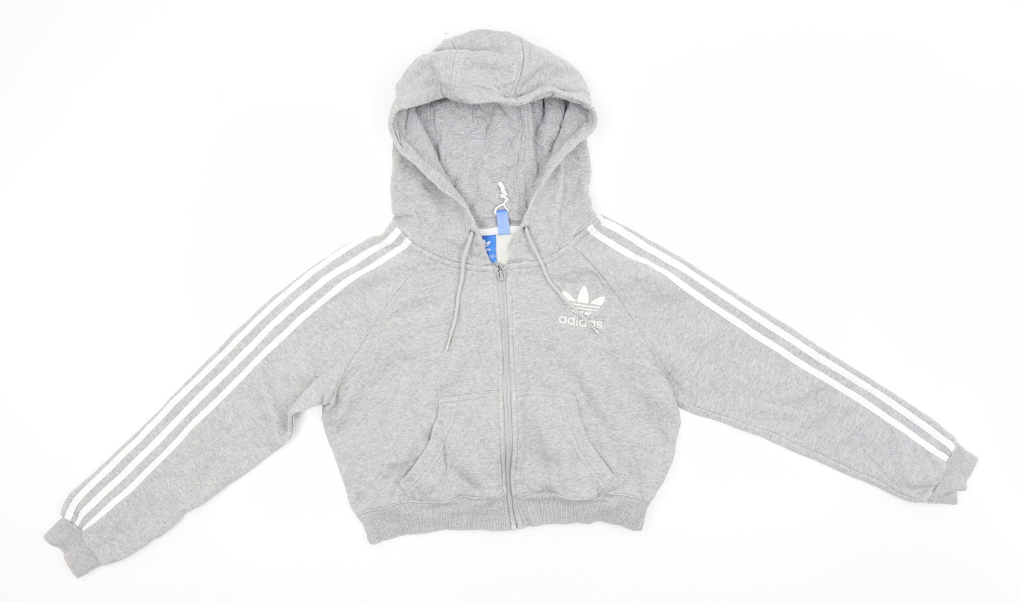 adidas Womens Grey  Cotton Full Zip Hoodie Size 12