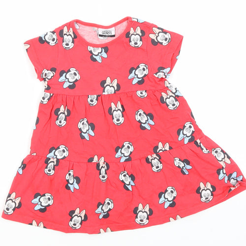 Disney Baby Red  Cotton A-Line  Size 18-24 Months  Round Neck  - Minnie Mouse