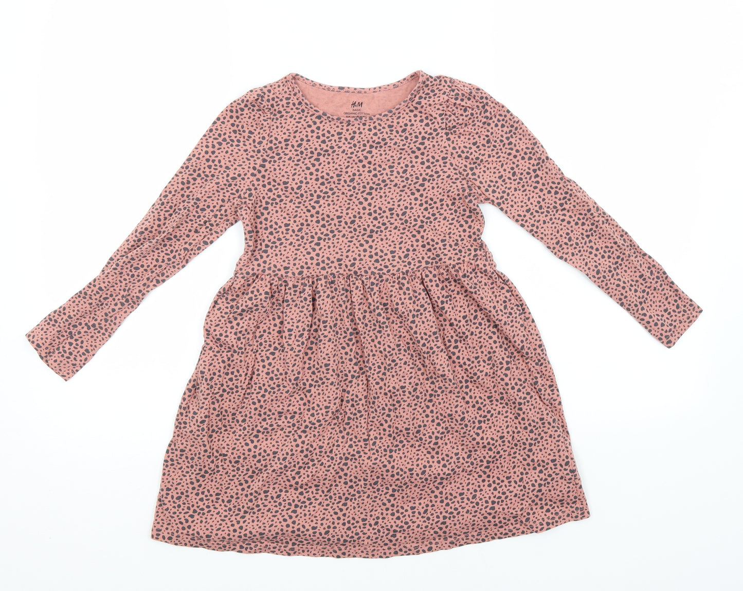 H&M Girls Red Animal Print Cotton A-Line  Size 6-7 Years  Round Neck