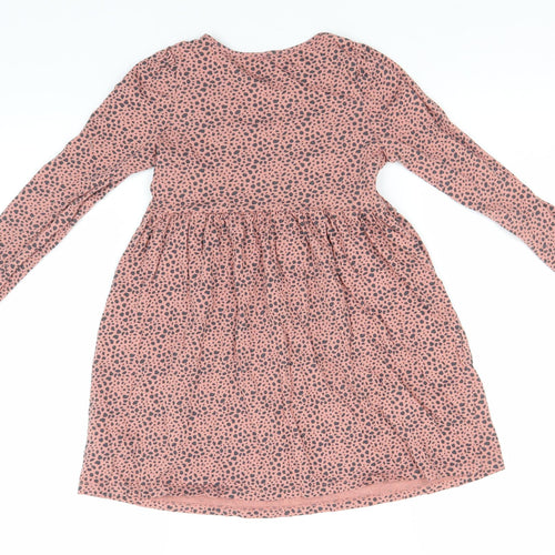 H&M Girls Red Animal Print Cotton A-Line  Size 6-7 Years  Round Neck