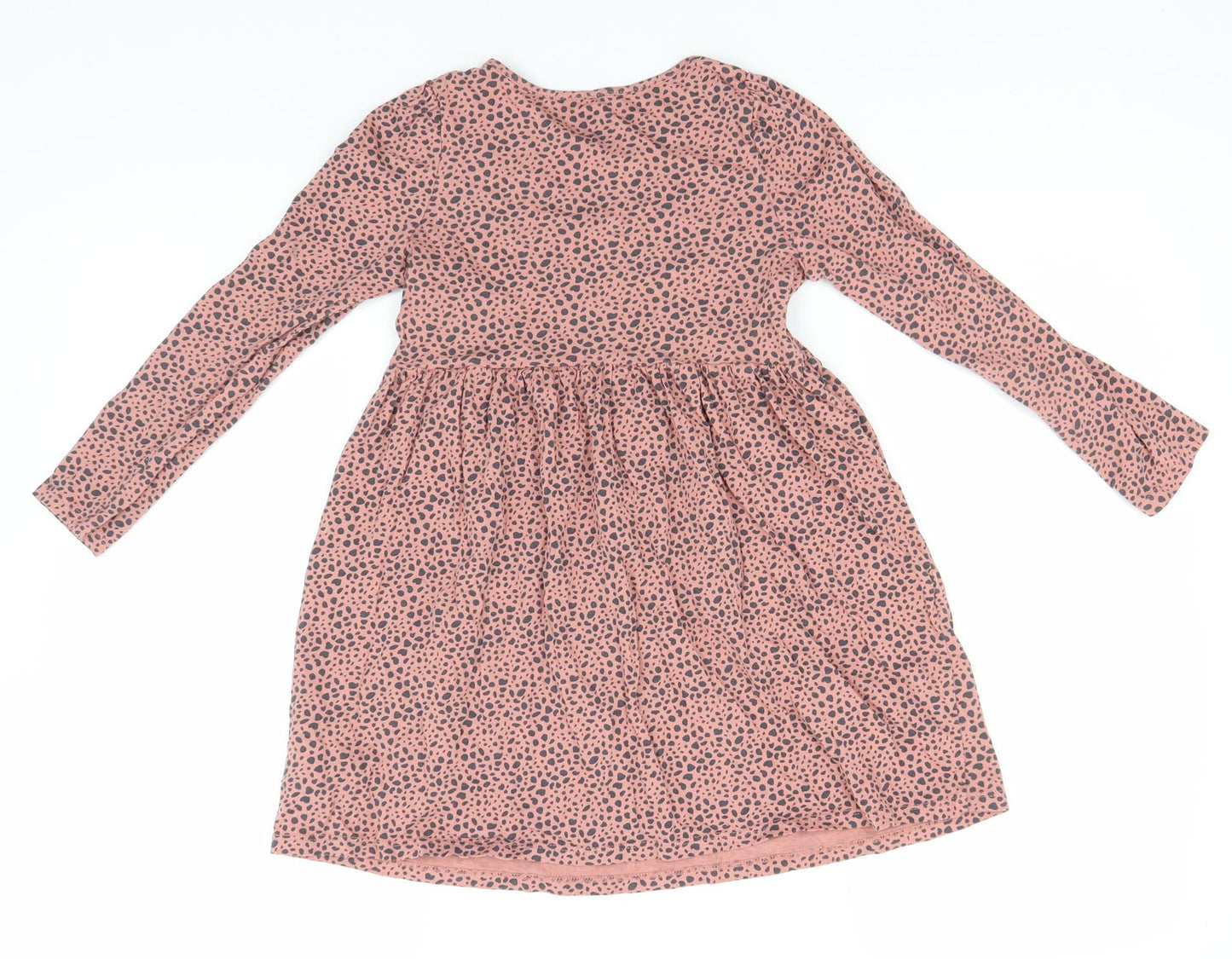 H&M Girls Red Animal Print Cotton A-Line  Size 6-7 Years  Round Neck