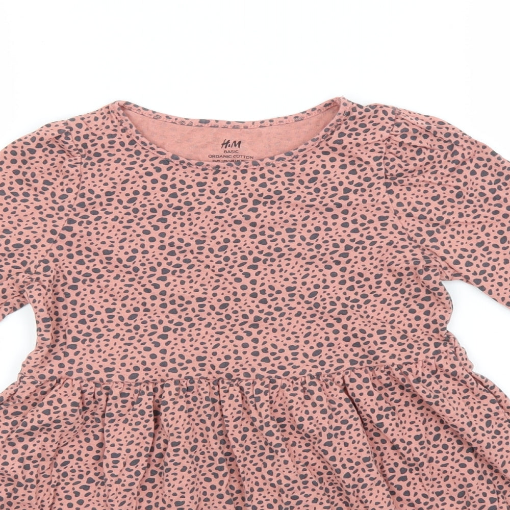 H&M Girls Red Animal Print Cotton A-Line  Size 6-7 Years  Round Neck