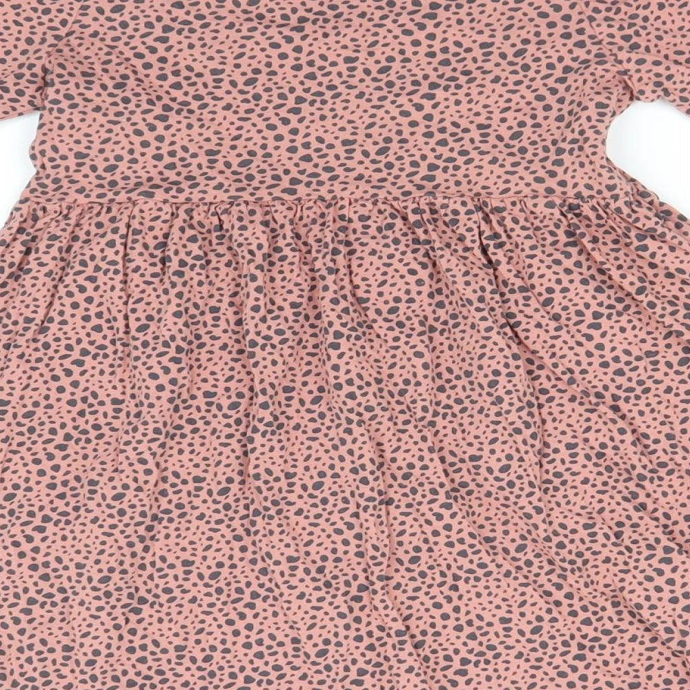 H&M Girls Red Animal Print Cotton A-Line  Size 6-7 Years  Round Neck