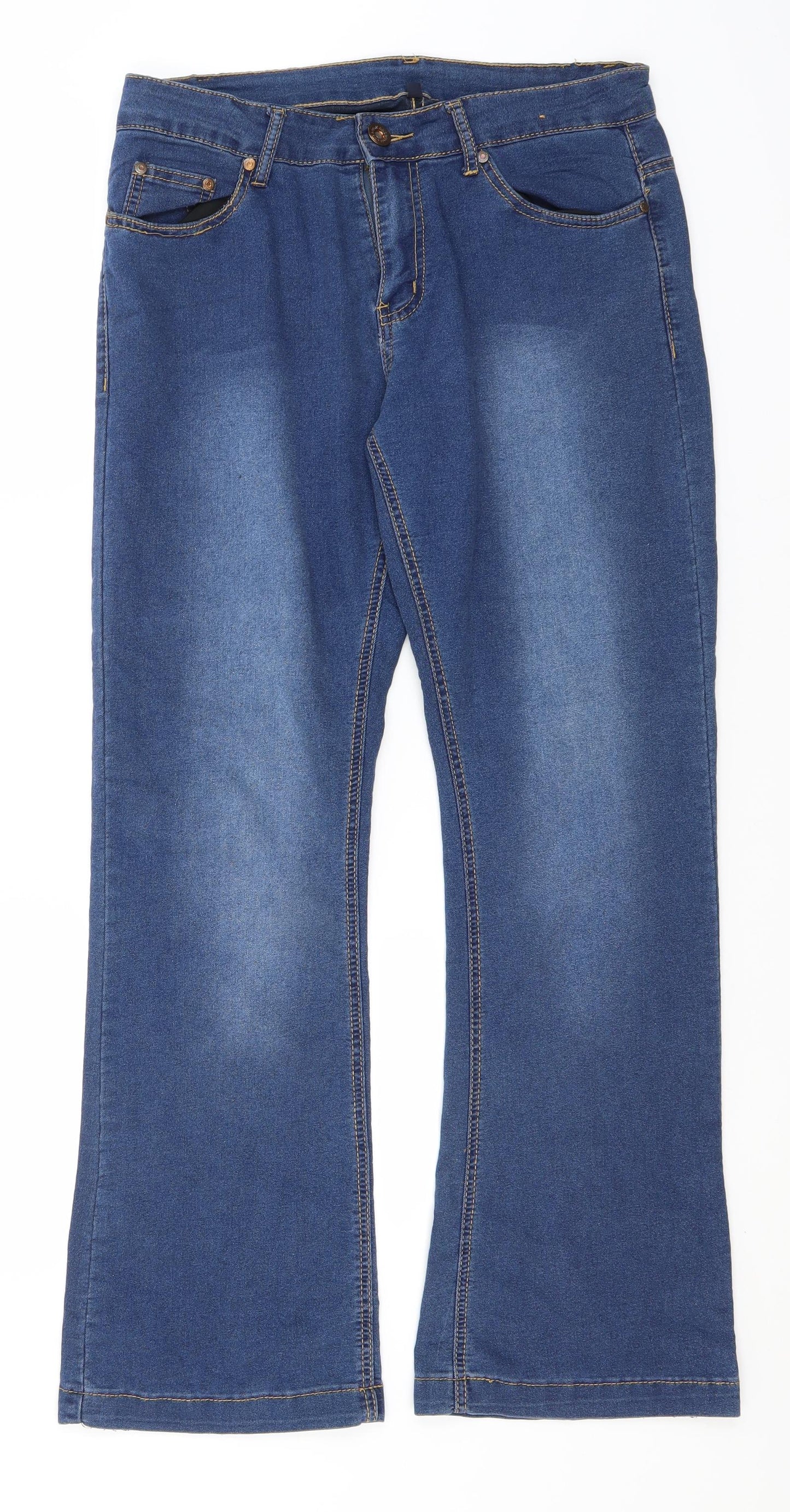 Preworn Womens Blue  Cotton Bootcut Jeans Size 10 L29 in Regular