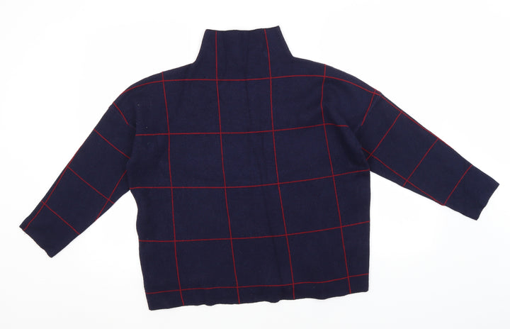 New Look Womens Blue High Neck Check Viscose Pullover Jumper Size L
