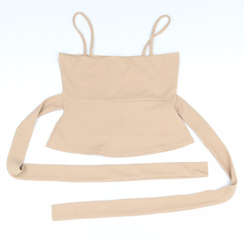 PRETTYLITTLETHING Womens Beige  Polyester Basic Tank Size 10 Off the Shoulder