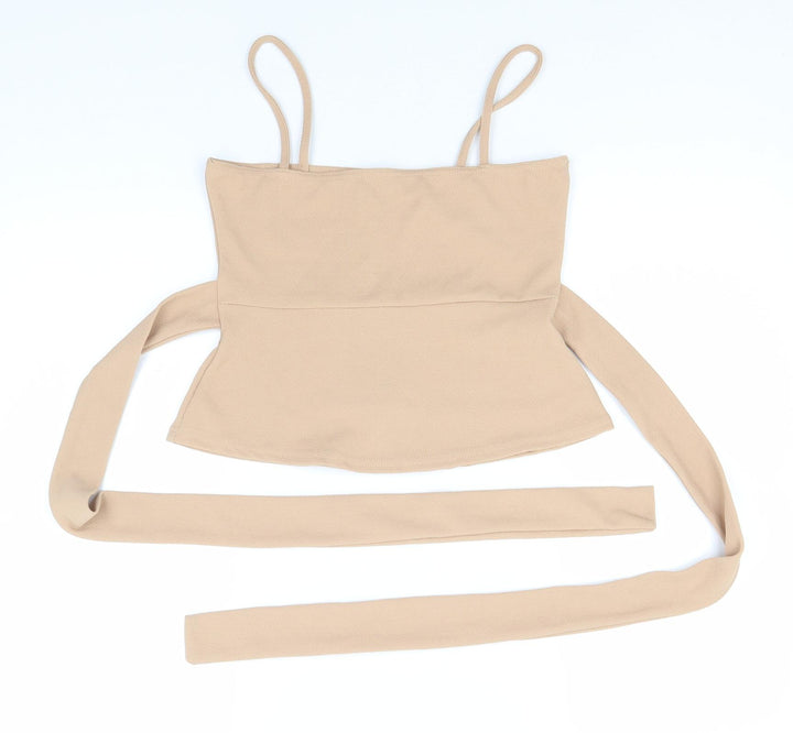 PRETTYLITTLETHING Womens Beige  Polyester Basic Tank Size 10 Off the Shoulder