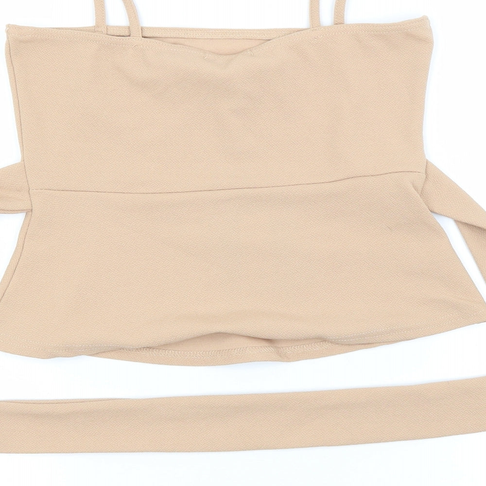 PRETTYLITTLETHING Womens Beige  Polyester Basic Tank Size 10 Off the Shoulder