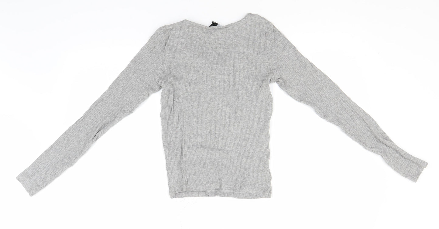 New Look Womens Grey  Cotton Basic T-Shirt Size 10 V-Neck