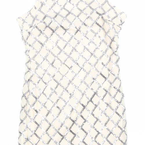 PARISIAN SIGNATURE Womens Ivory Argyle/Diamond Polyester A-Line  Size 10  Round Neck