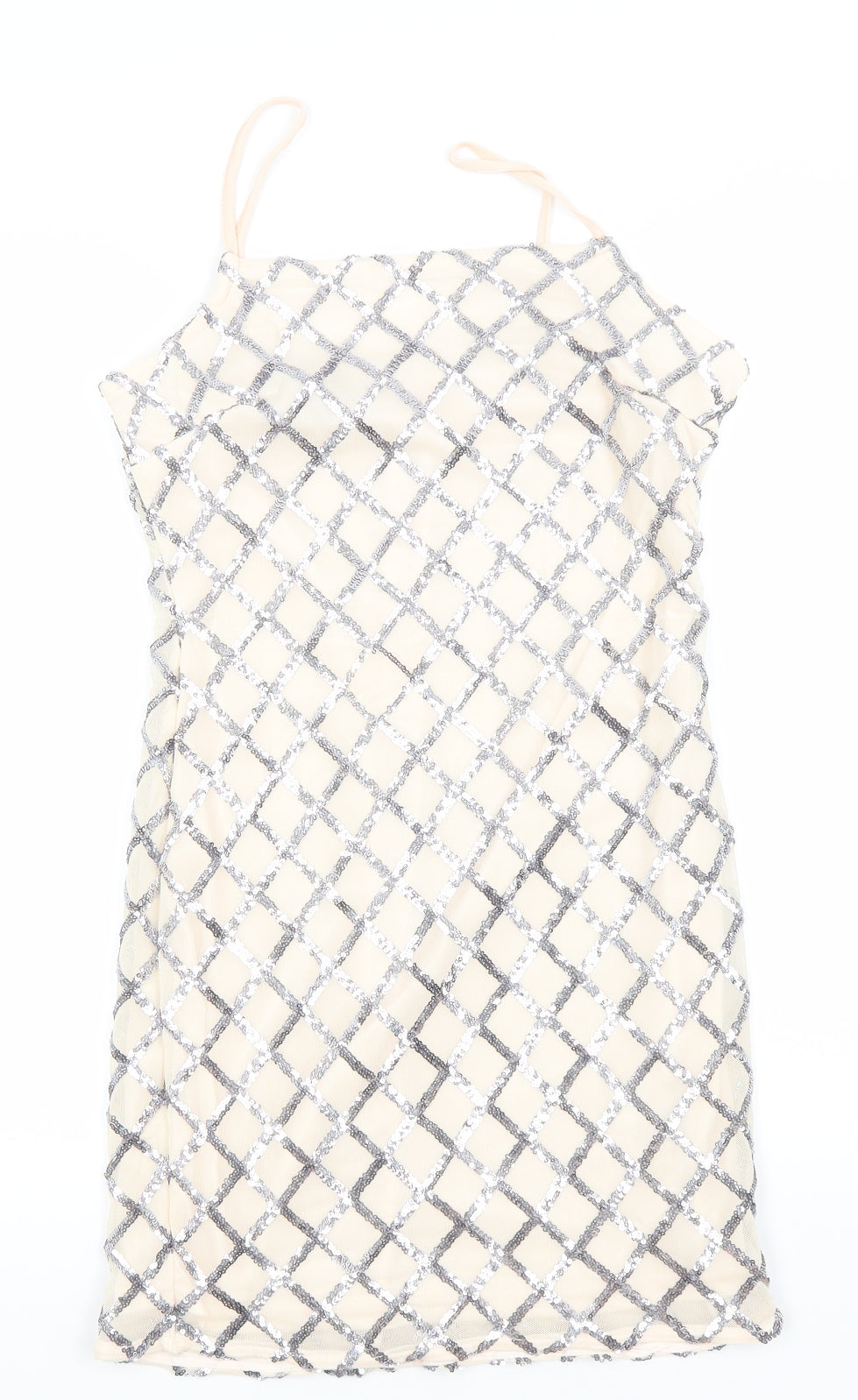 PARISIAN SIGNATURE Womens Ivory Argyle/Diamond Polyester A-Line  Size 10  Round Neck