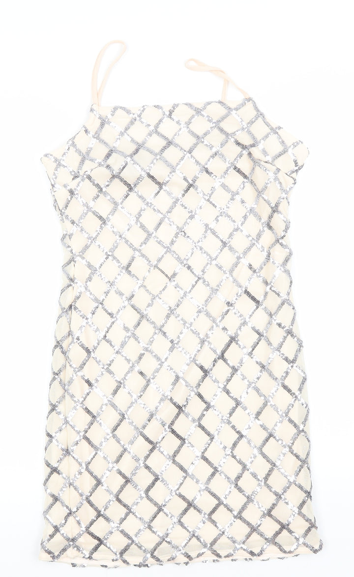PARISIAN SIGNATURE Womens Ivory Argyle/Diamond Polyester A-Line  Size 10  Round Neck