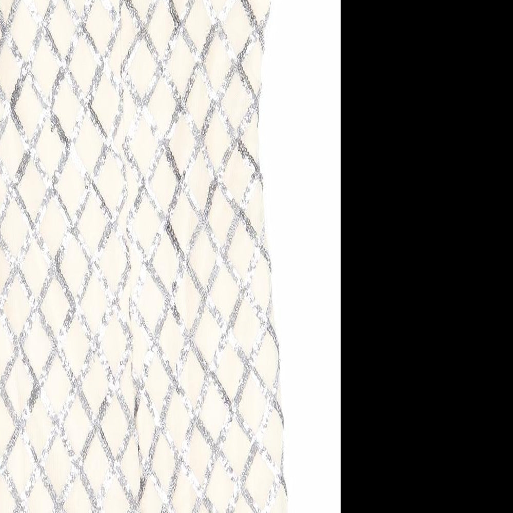 PARISIAN SIGNATURE Womens Ivory Argyle/Diamond Polyester A-Line  Size 10  Round Neck