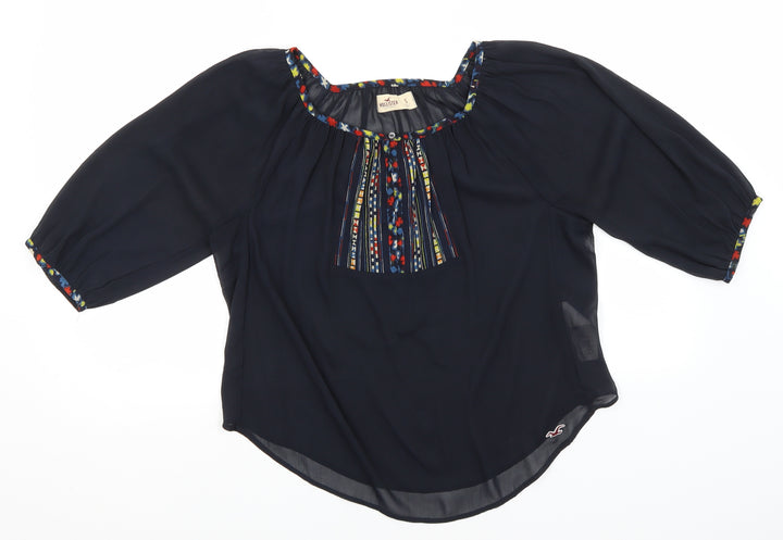 Hollister Womens Blue  Polyester Basic Blouse Size S Square Neck