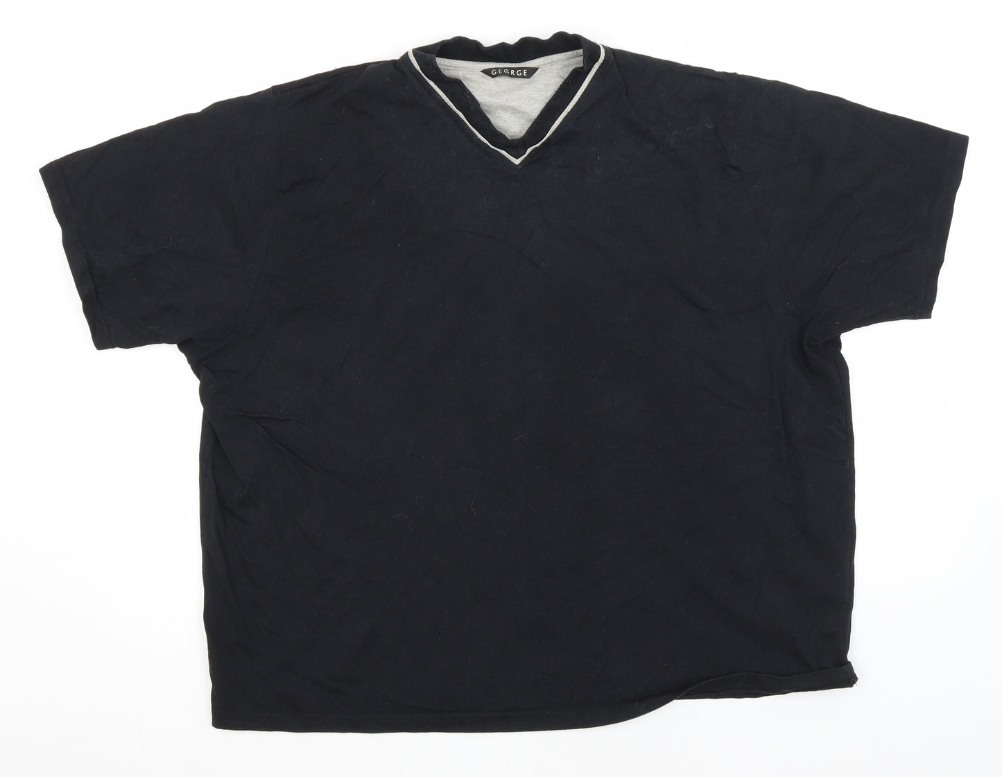 George Mens Black  Cotton  T-Shirt Size 2XL V-Neck