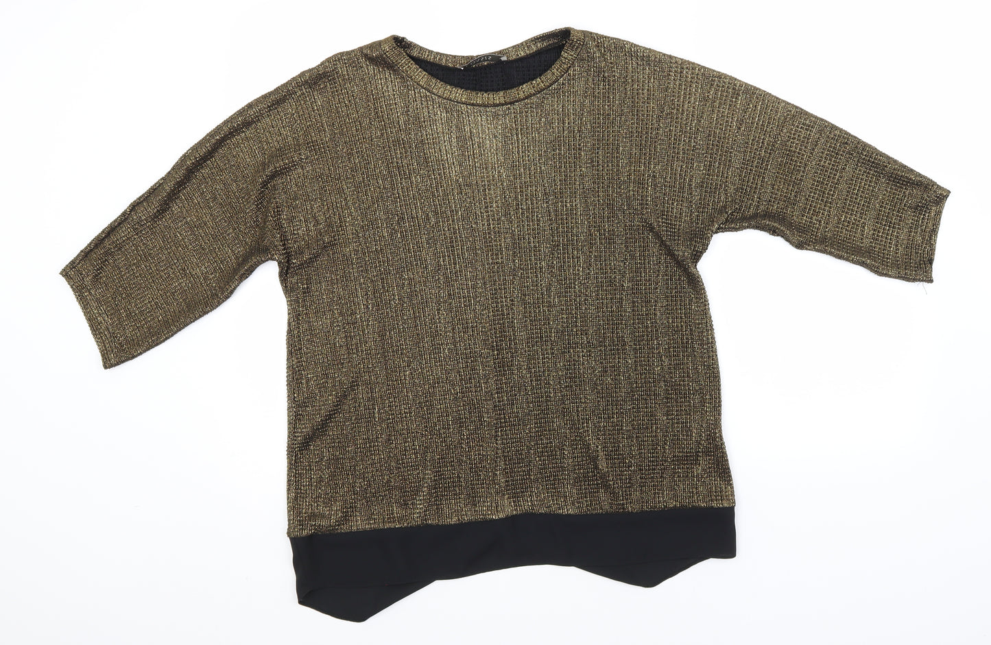 Oasis Womens Gold  Polyester Basic T-Shirt Size M Round Neck