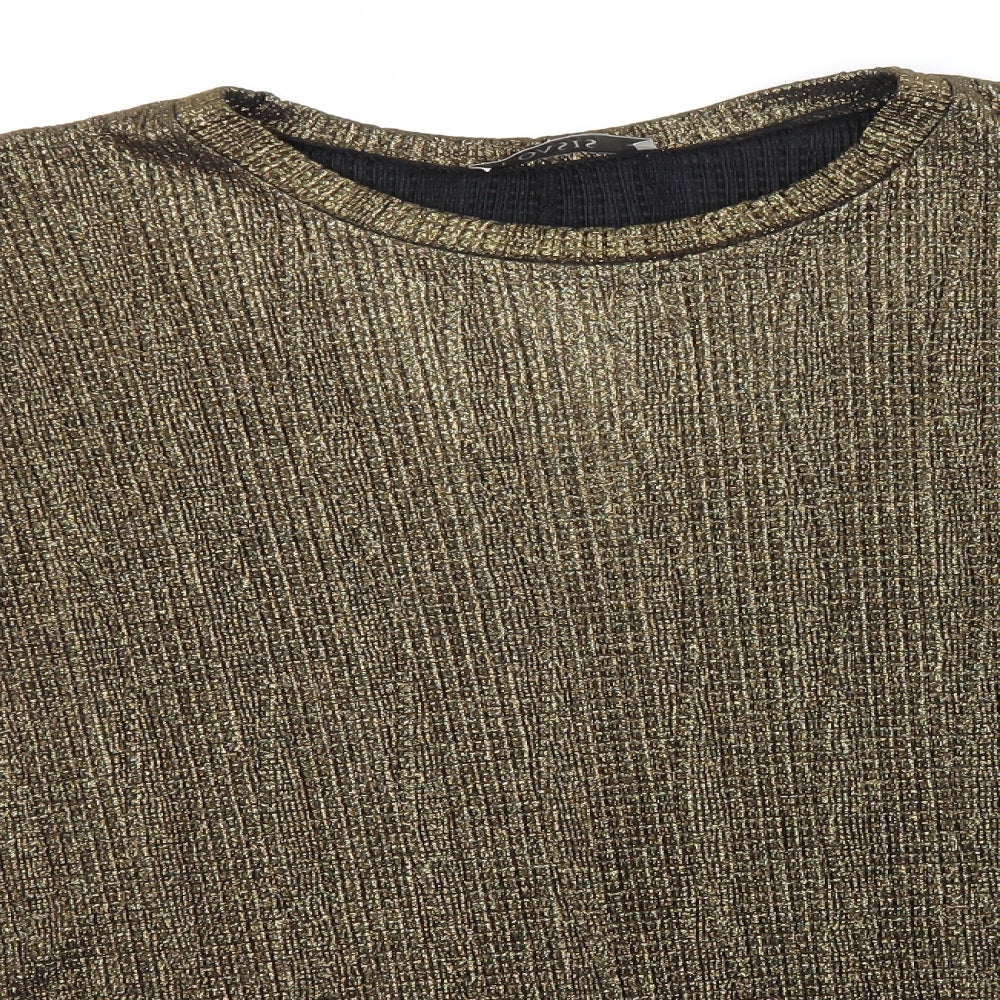 Oasis Womens Gold  Polyester Basic T-Shirt Size M Round Neck