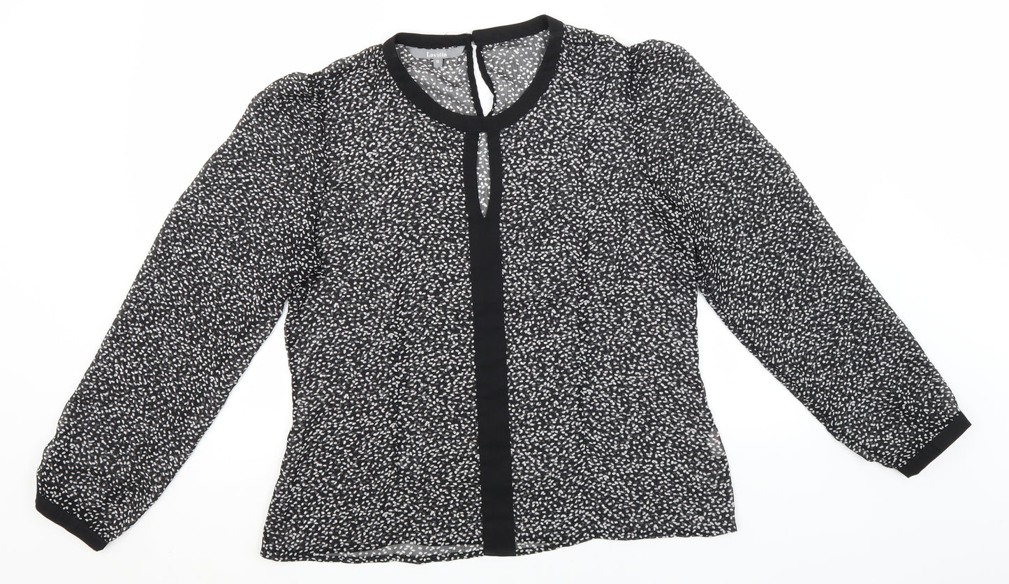 Lavitta Womens Black Polka Dot Polyester Basic Blouse Size 16 Round Neck