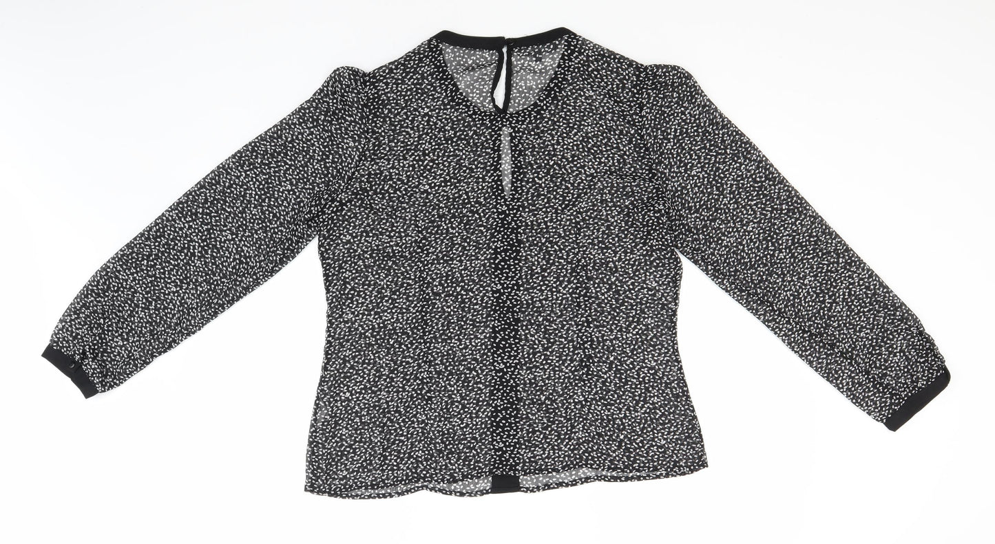 Lavitta Womens Black Polka Dot Polyester Basic Blouse Size 16 Round Neck