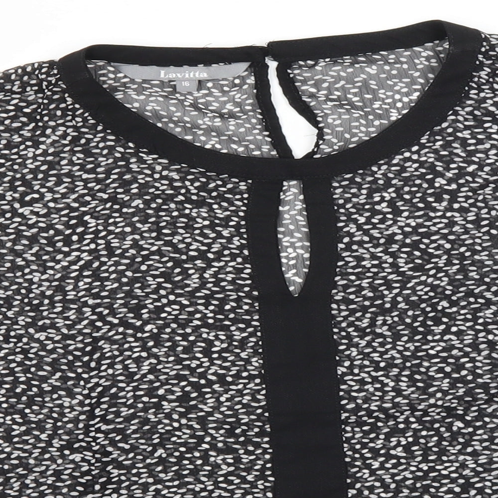 Lavitta Womens Black Polka Dot Polyester Basic Blouse Size 16 Round Neck