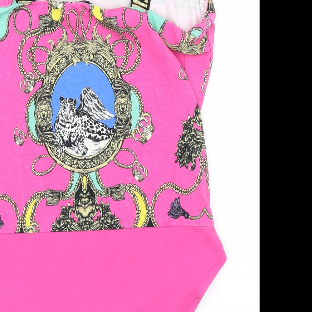 River Island Womens Pink Geometric Cotton Leotard One-Piece Size 16