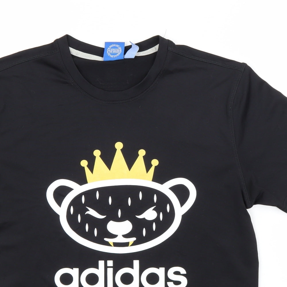 adidas Mens Black  Polyester  T-Shirt Size M Round Neck