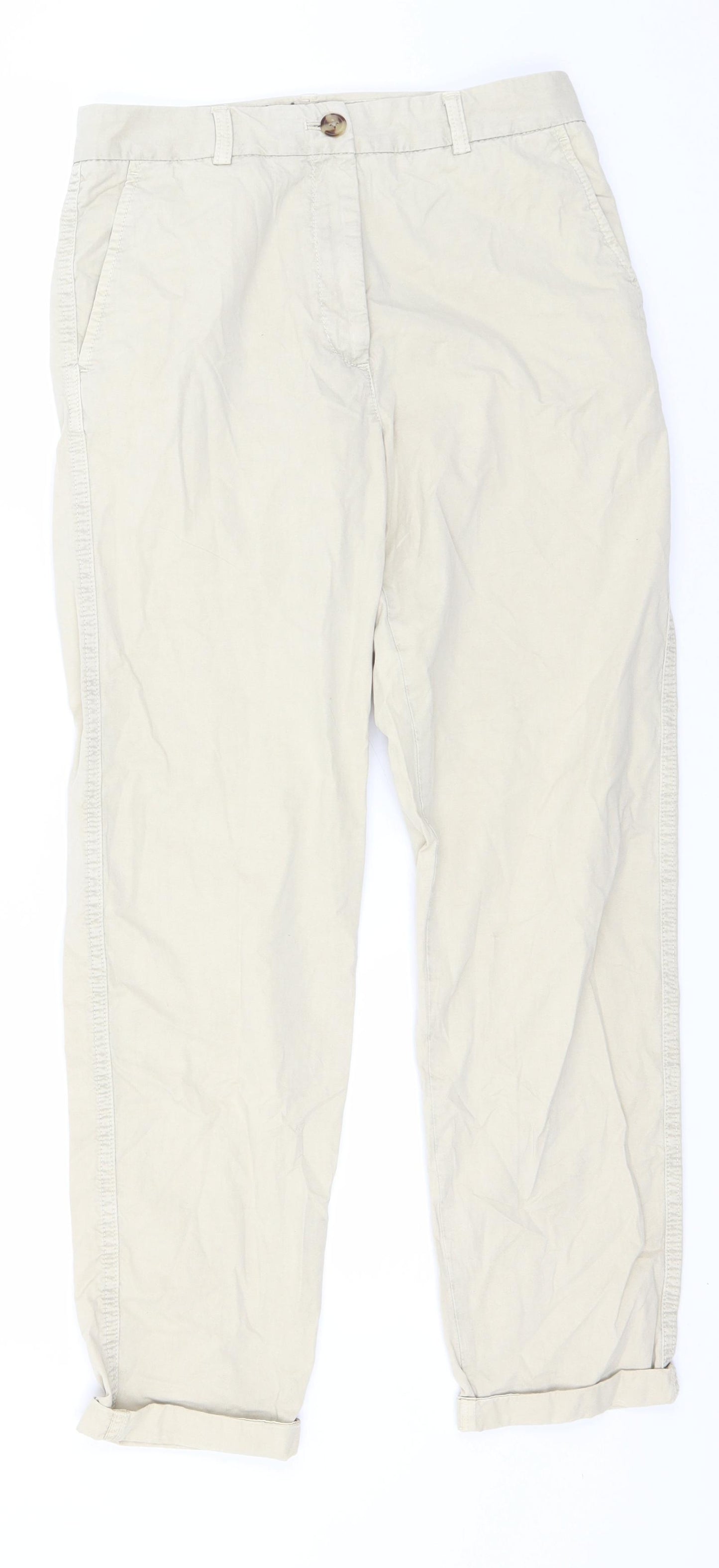 Marks and Spencer Womens Beige  Cotton Trousers  Size 6 L27 in Regular