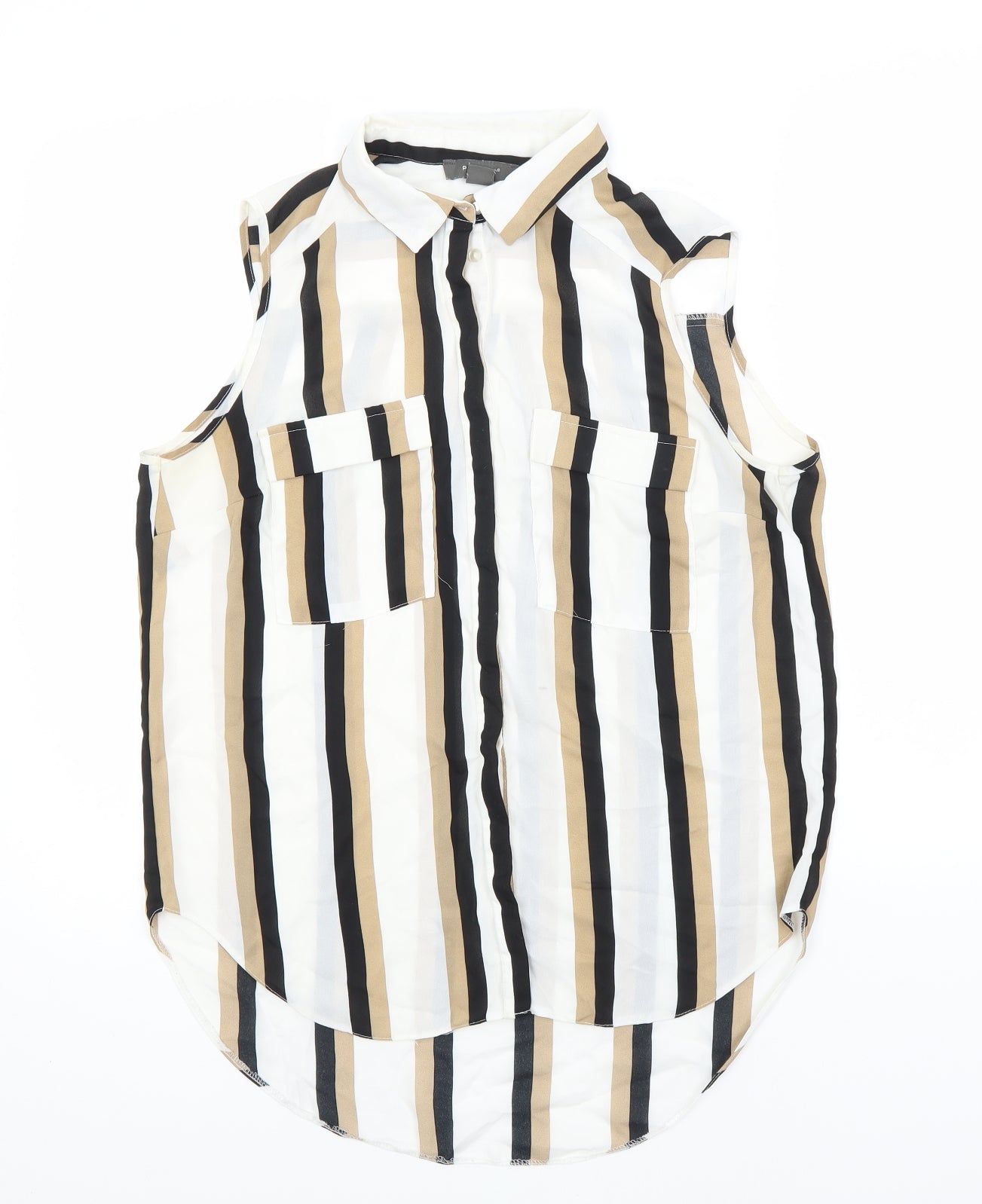 Primark Womens White Striped  Basic Button-Up Size 12 Collared