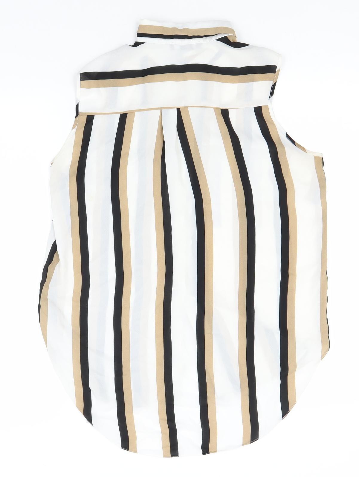 Primark Womens White Striped  Basic Button-Up Size 12 Collared