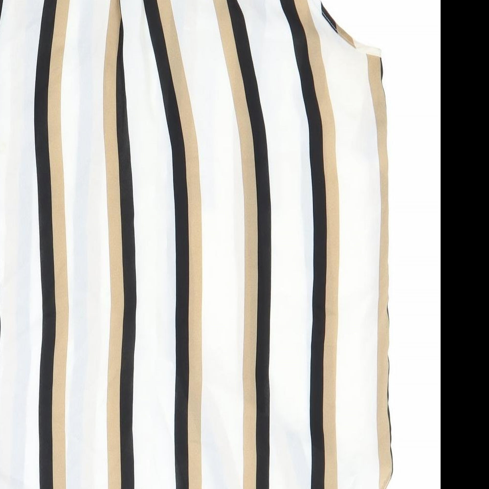 Primark Womens White Striped  Basic Button-Up Size 12 Collared