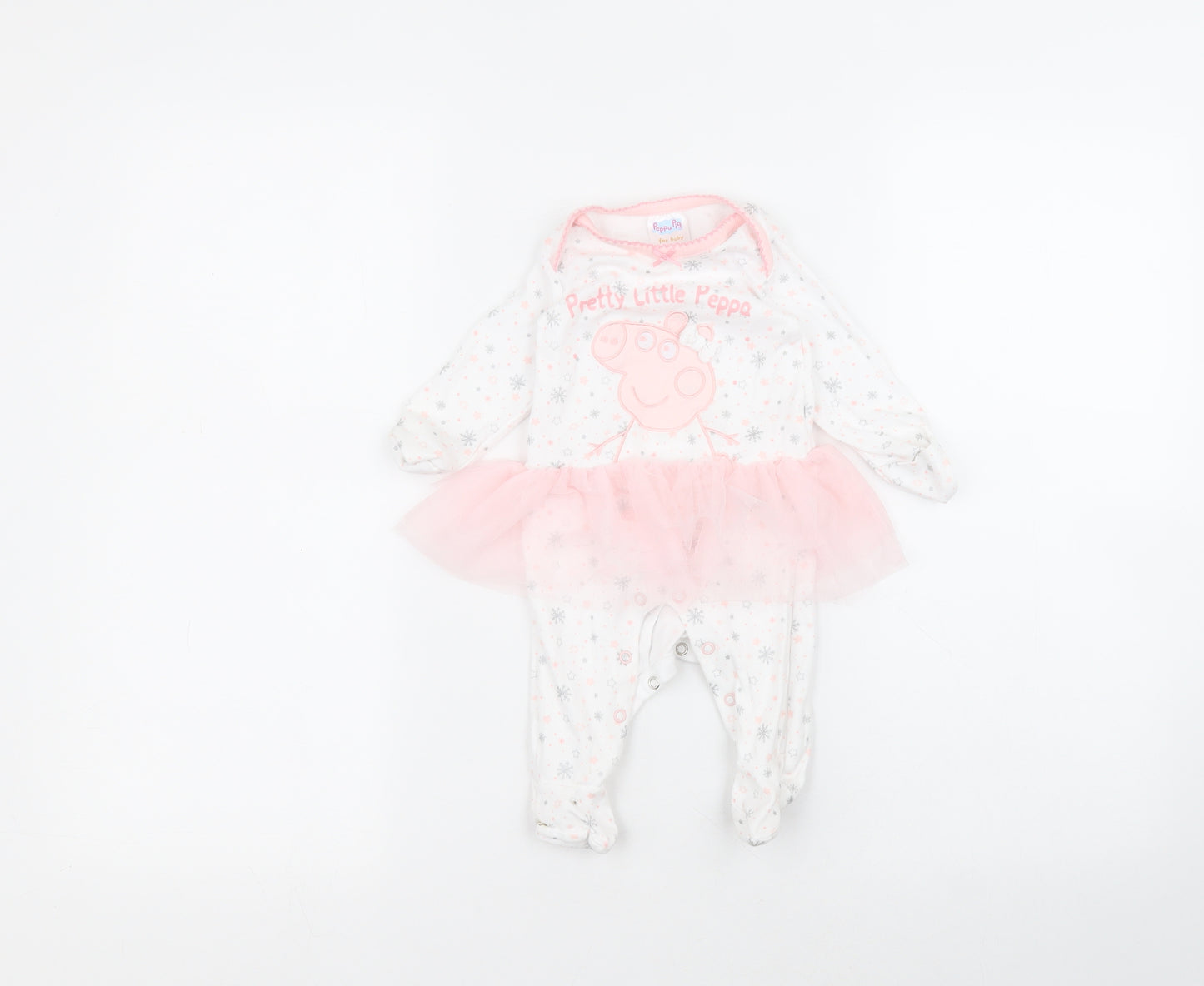 Preworn Baby White  Cotton Coverall One-Piece Size 0-3 Months   - peppa Pig