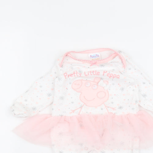 Preworn Baby White  Cotton Coverall One-Piece Size 0-3 Months   - peppa Pig