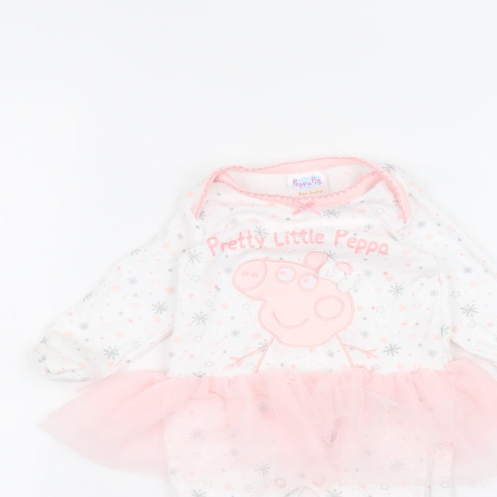 Preworn Baby White  Cotton Coverall One-Piece Size 0-3 Months   - peppa Pig