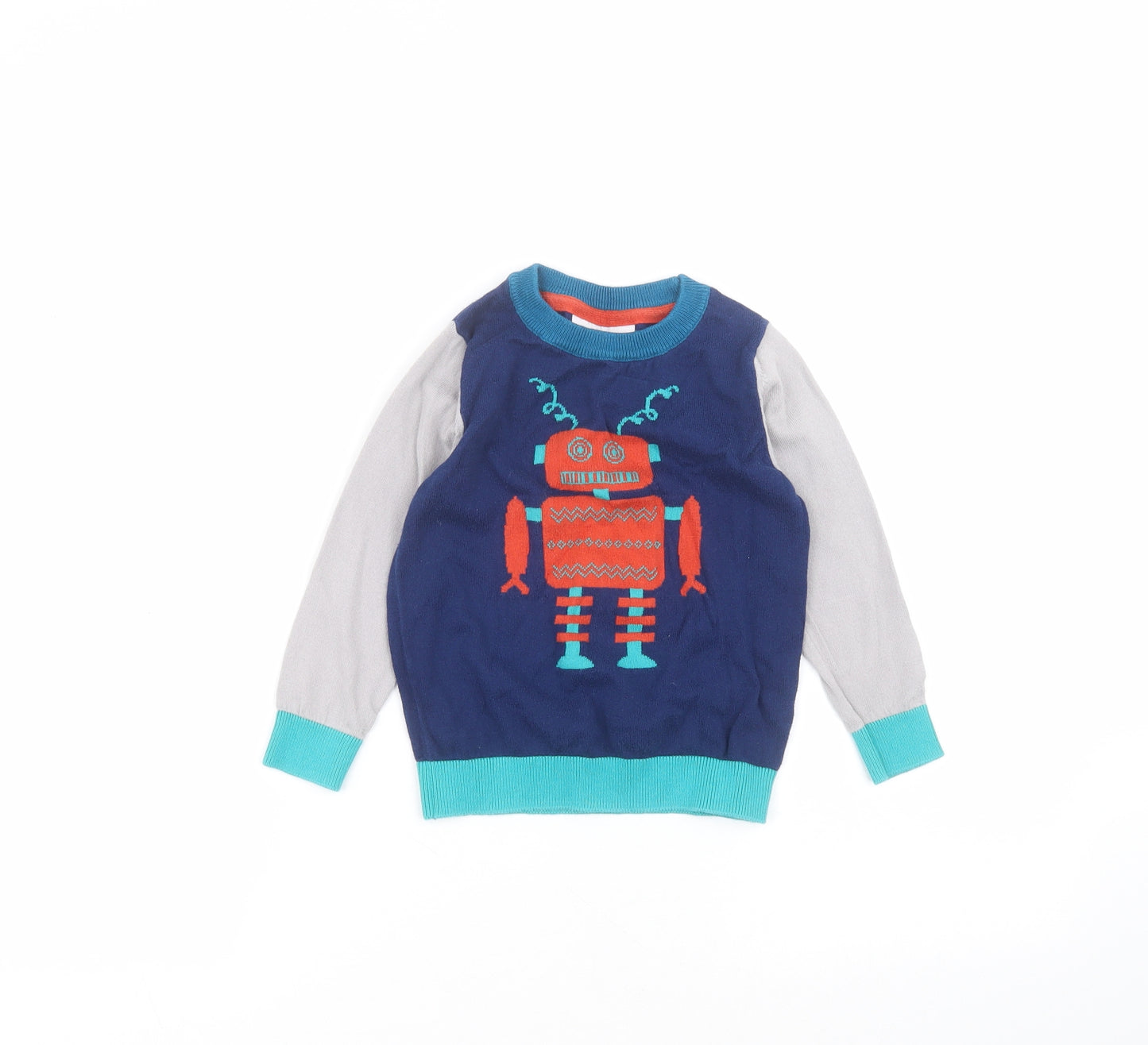 Duck & Dodge Boys Blue  Cotton Basic T-Shirt Size 3-4 Years Round Neck